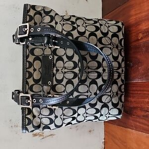 Coach Black and Cream Signature Tote